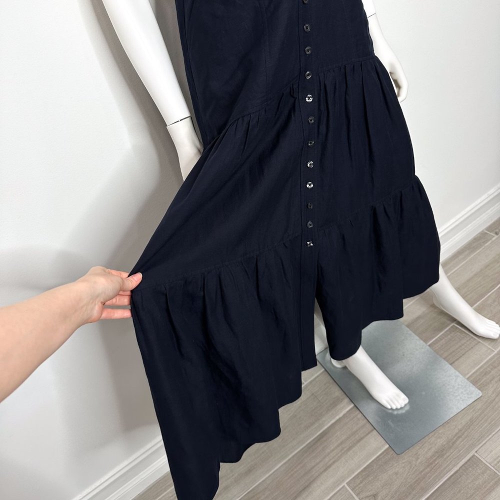 A.L.C. Jolie Silk & Linen Blend Tiered Button Front Midi Dress in Navy Blue Sz 2 - Picture 9 of 16